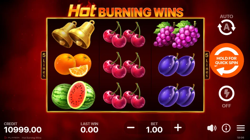 Hot Burning Wins base game 3x3 grid with fruit symbols