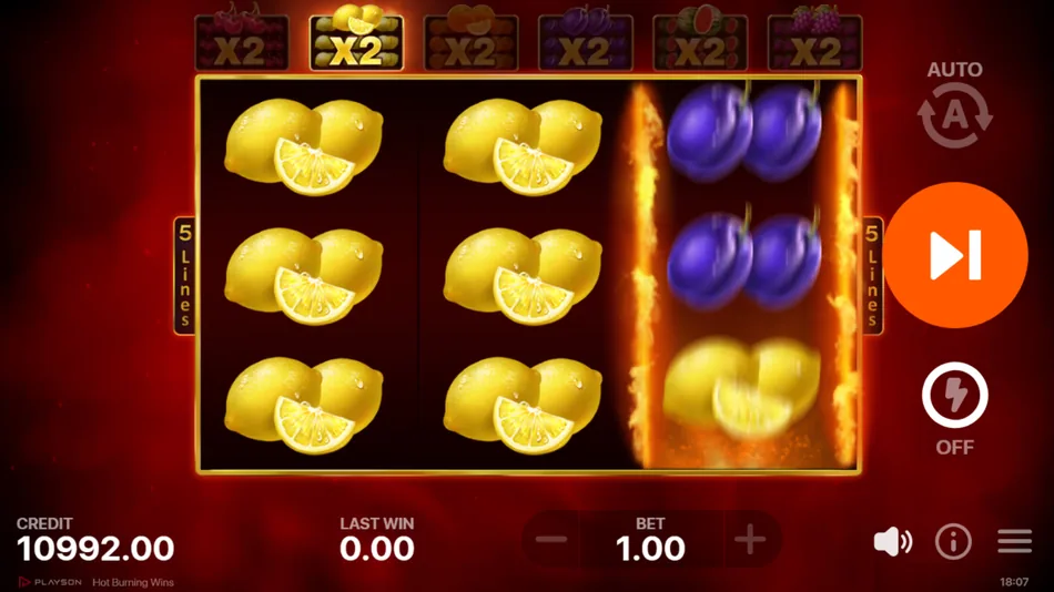 Full-screen multiplier triggering x2 win in Hot Burning Wins